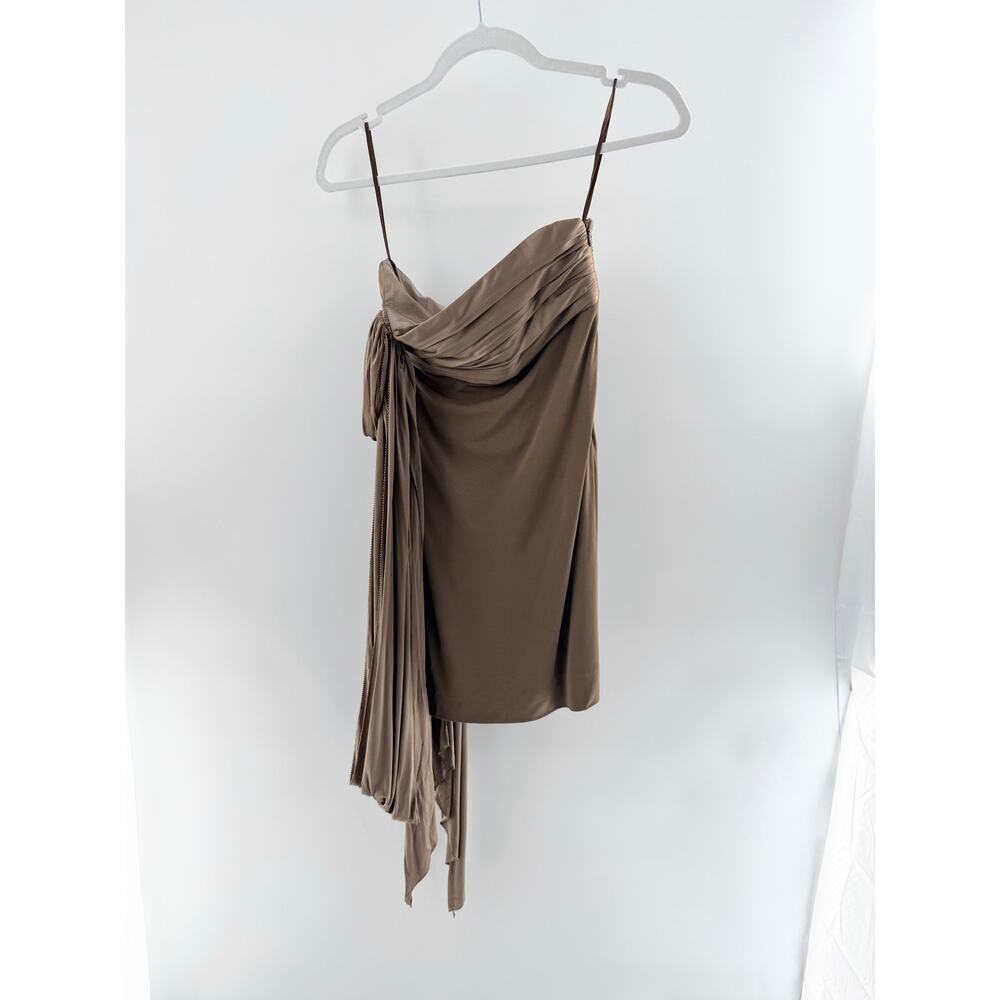 NWT Hermes Marron Glace Jersey Asymmetrical Mini Dress Brown Womens 34 FR / US 2